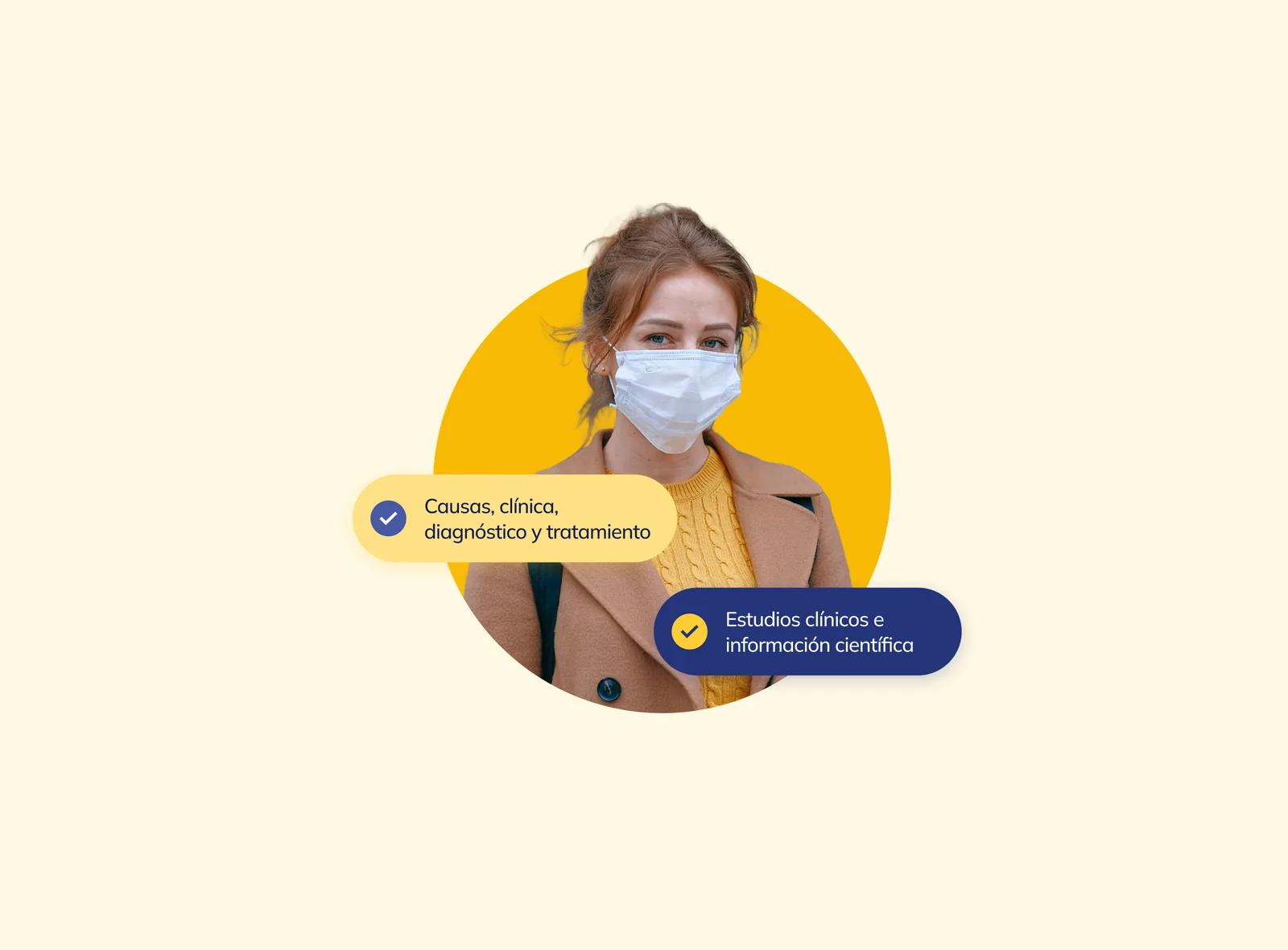 A person wearing a mask with clinical content tags